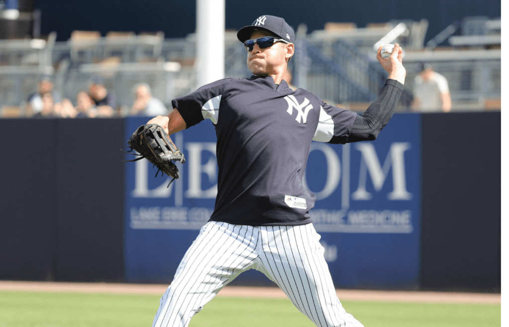 Feb 20, 2018; Tampa, FL, USA; New York Yankees center fielder Jacoby Ellsbury (22) works out during spring training at George M. Steinbrenner Field. Mandatory Credit: Kim Klement-Imagn Images
