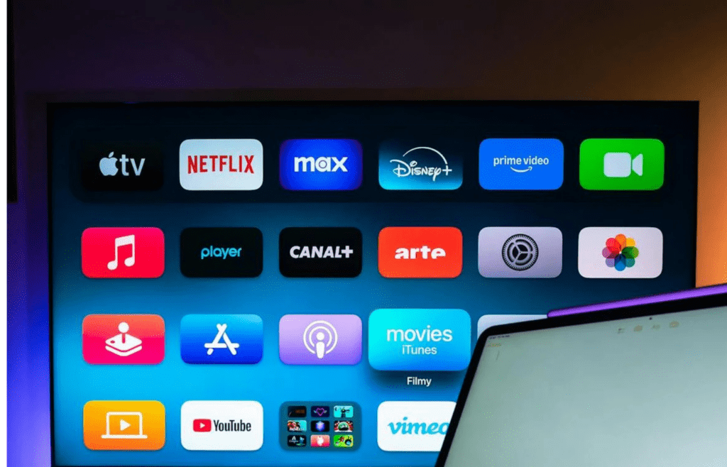 A TV screen showing multiple streaming apps