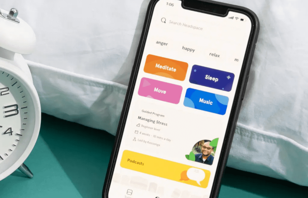 A phone showing a guided meditation timer