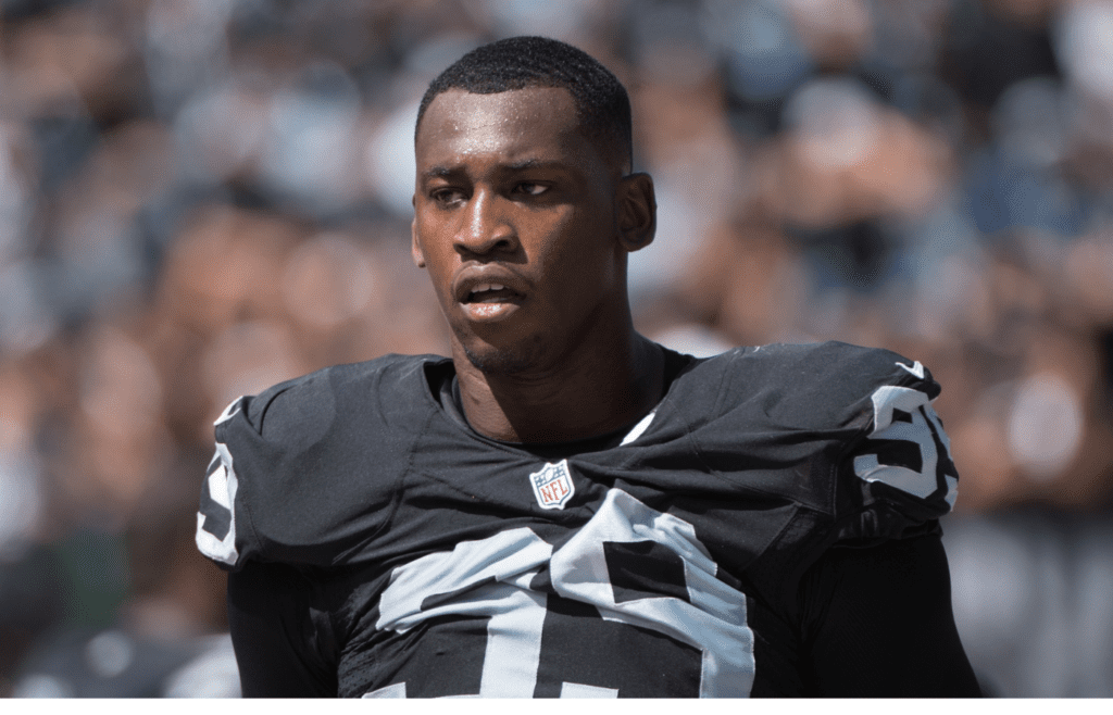 September 20, 2015; Oakland, CA, USA; Oakland Raiders defensive end Aldon Smith (99) during the first quarter against the Baltimore Ravens at O.co Coliseum. The Raiders defeated the Ravens 37-33. Mandatory Credit: Kyle Terada-Imagn Images