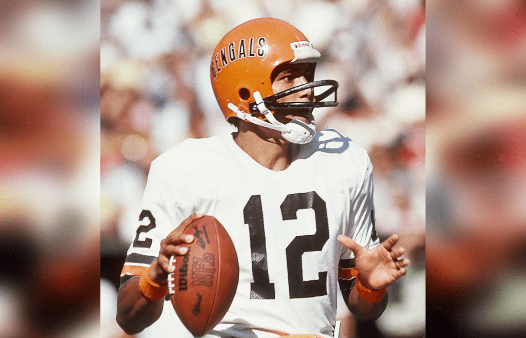 Sep 28, 1980; Cincinnati, OH, USA; FILE PHOTO; Cincinnati Bengals quarterback Jack Thompson (12) in action against the Houston Oilers at Riverfront Stadium. Mandatory Credit: Malcolm Emmons-USA TODAY NETWORK