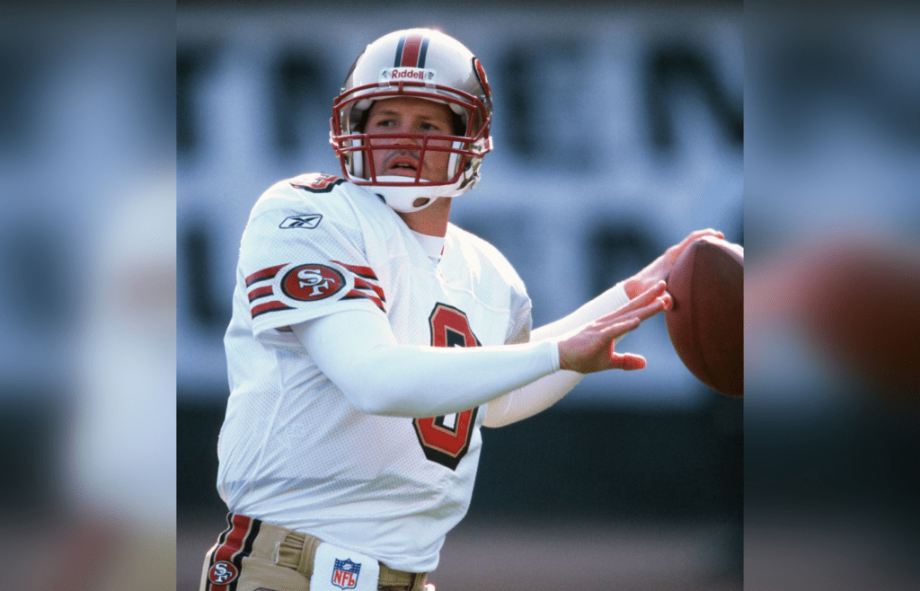 Aug 28, 2002; San Francisco, CA, USA; San Francisco 49ers quarterback Cade McNown during the game against the San Diego Chargers at San Francisco Stadium at Candlestick Point. The 49ers defeated the Chargers 27-3. Mandatory Credit: Kirby Lee-Imagn Images