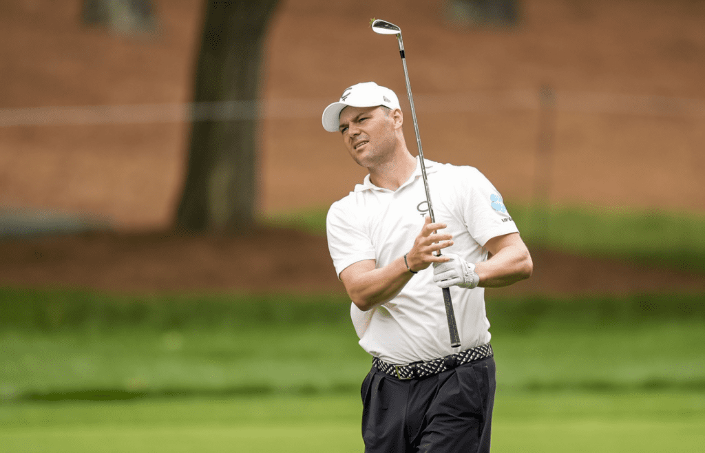 May 16, 2025; Charlotte, North Carolina, USA; Martin Kaymer on the fairway at the second hole during the second round of the PGA Championship golf tournament at Quail Hollow. Mandatory Credit: Jim Dedmon-Imagn Images