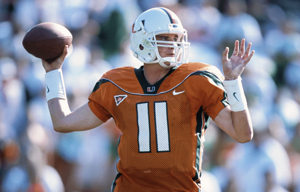 Unknown date, 2000; Coral Gables, FL, USA; FILE PHOTO; Miami Hurricanes quarterback Ken Dorsey (11) looks to throw at Sun Life Stadium. Mandatory Credit: RVR Photos-USA TODAY Network