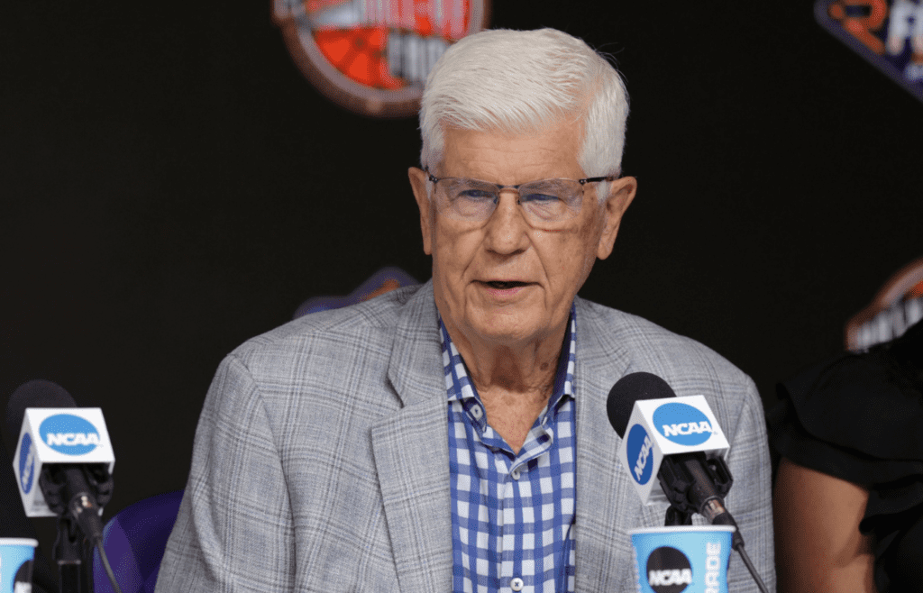 Naismith Memorial Basketball Hall of Fame inductee and former NBA head coach Del Harris speaks during a press conference at Caesars Superdome