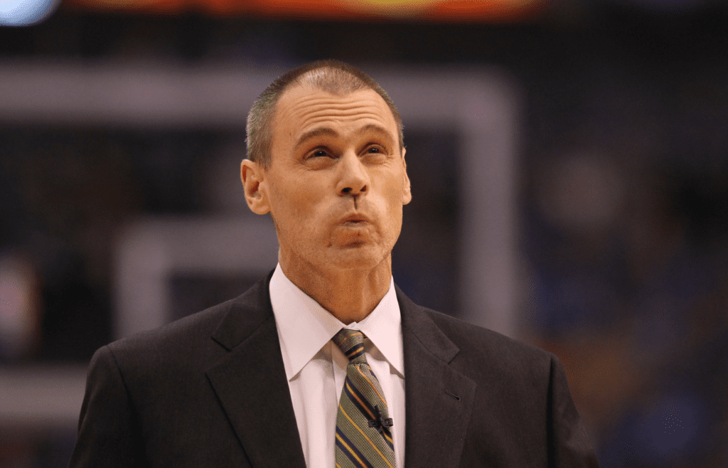 Dallas Mavericks head coach Rick Carlisle reacts after calling a timeout in the second quarter of game five against the Oklahoma City Thunder for the Western Conference Finals of the 2011 NBA playoffs at American Airlines Center