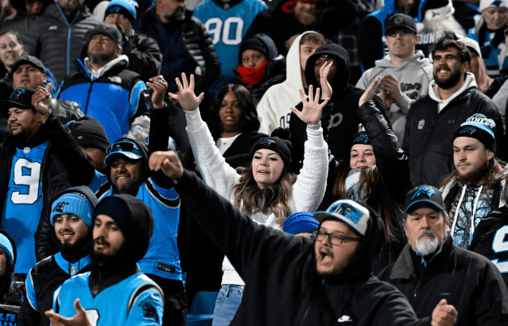 Carolina Panthers fans react in the fourth quarter at Bank of America Stadium