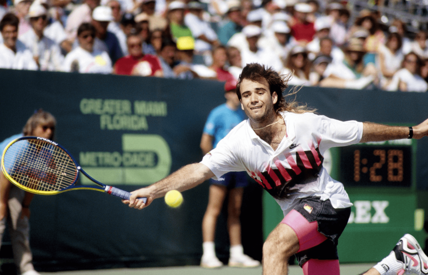 Andre Agassi in action during the Lipton Tennis Tournament at Key Biscayne, FL