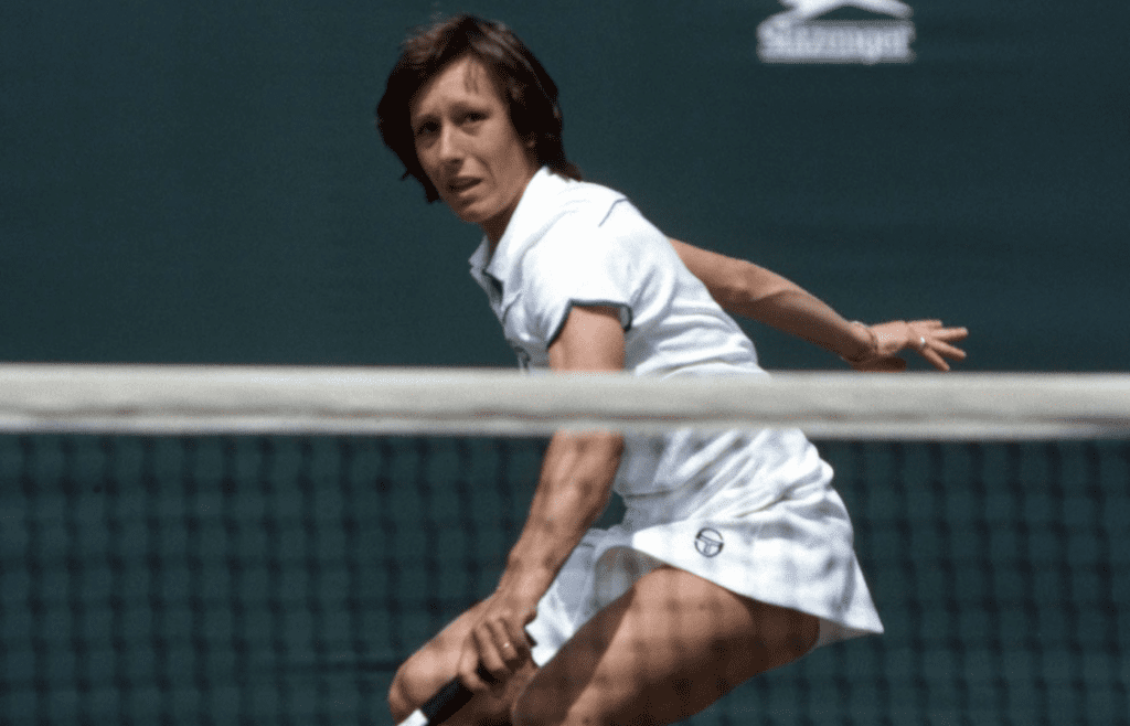 Martina Navratilova returns a shot during the 1980 Wimbledon Championships at the All England Lawn Tennis Club.