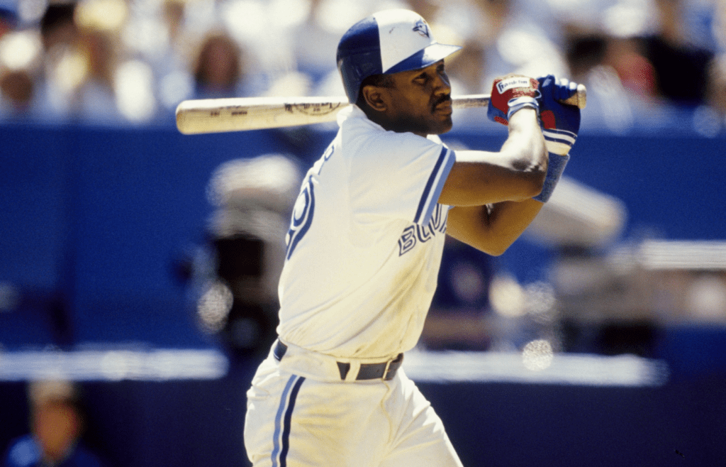 Toronto Blue Jays outfielder Joe Carter in the dugout prior to the game against the Seattle Mariners at the Skydome