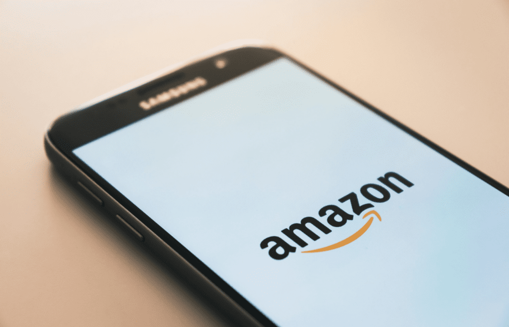 A smartphone displaying the Amazon logo