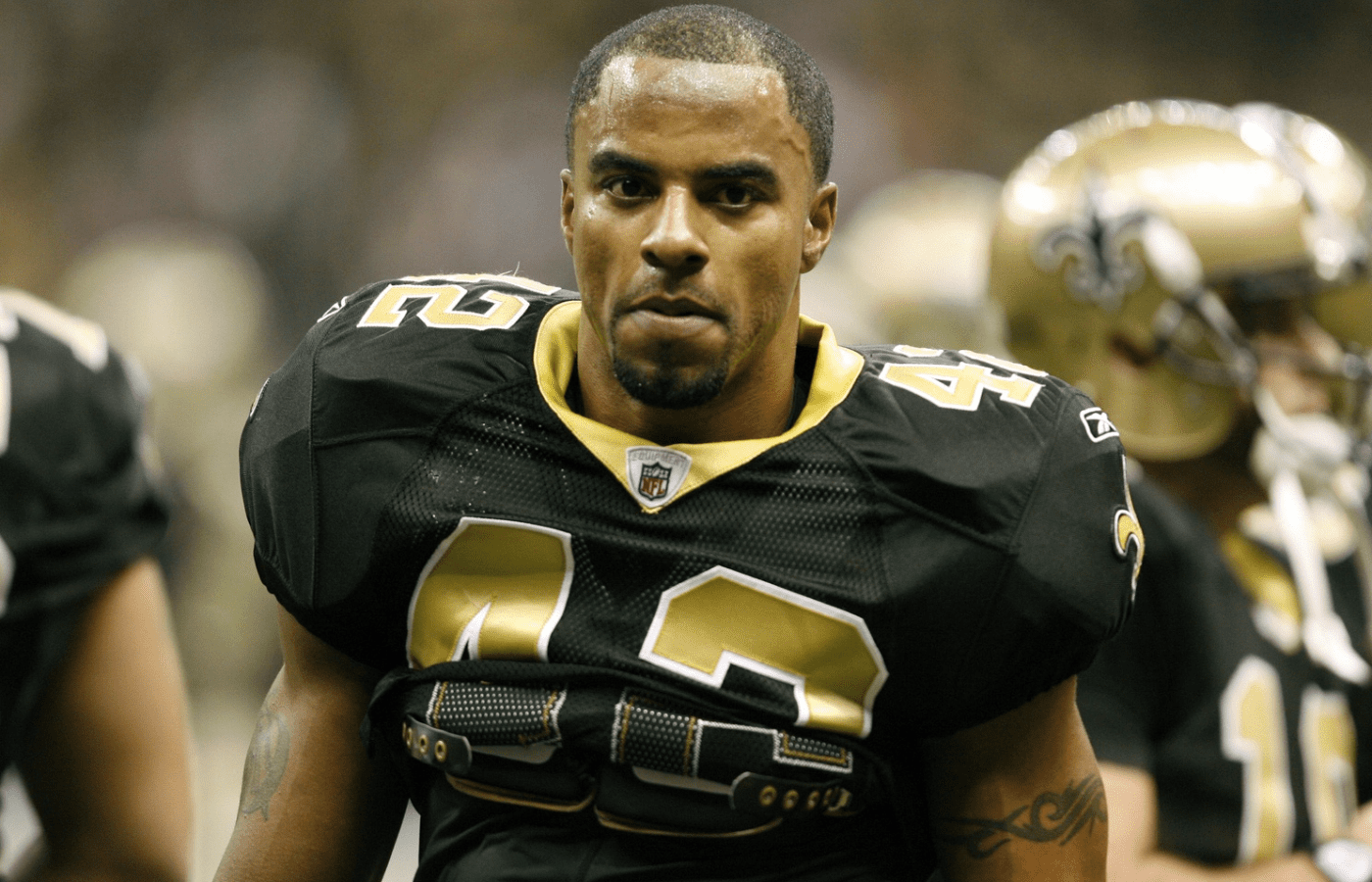 Jan 24, 2010; New Orleans, LA, USA; New Orleans Saints safety Darren Sharper (42) before his game aginst the Minnesota Vikings at the 2010 NFC Champtionship game at the Louisiana Superdome. Mandatory Credit: Matt Stamey-Imagn Images
