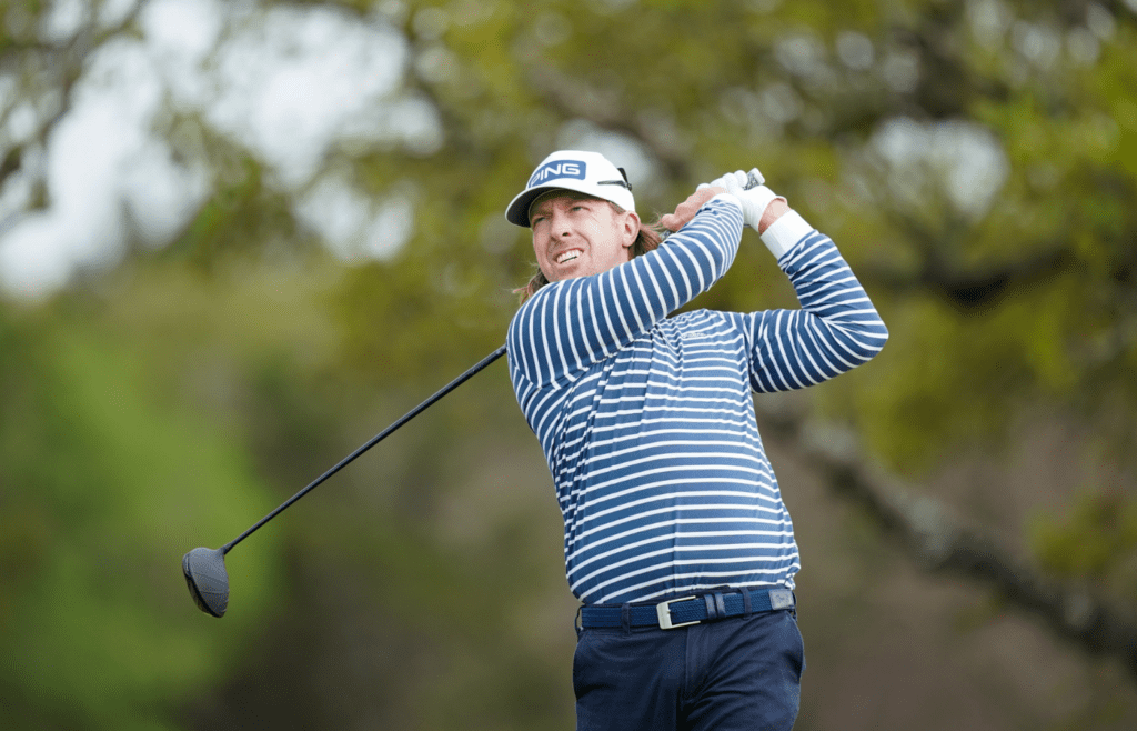 Apr 2, 2021; San Antonio, Texas, USA; Hunter Mahan watches his drive on hole 2 during the second round of the Valero Texas Open golf tournament. Mandatory Credit: Daniel Dunn-Imagn Images