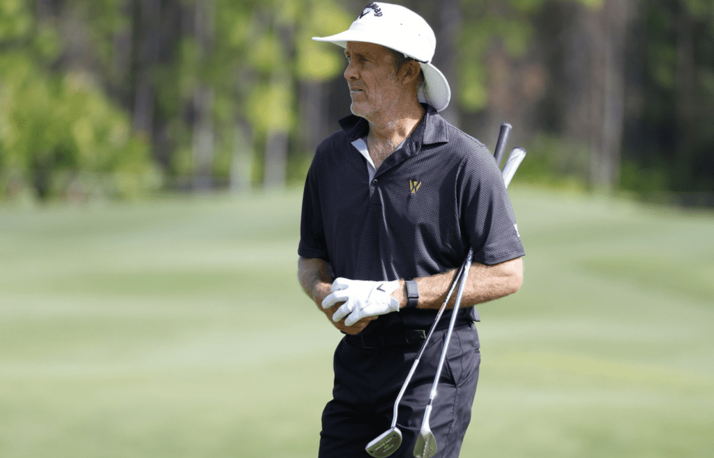 Dec 9, 2023; Bradenton, Florida, USA; Tam International s vice captain Stuart Appleby walks off the 17th green during the pro-am event at The Concession Golf Club. Mandatory Credit: Jeff Swinger-Imagn Images