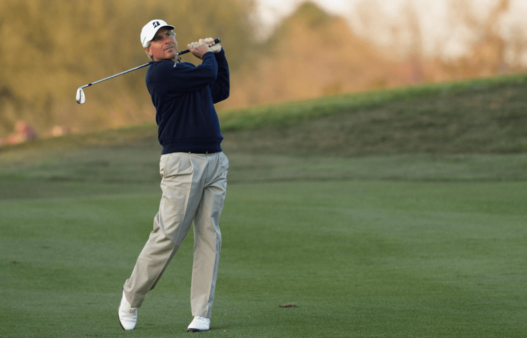 Feb 5, 2011; Scottsdale, AZ, USA; Freddy Couples with his approach shot on the second hole during the third round of the Waste Management Phoenix Open at TPC Scottsdale. Mandatory Credit: Allan Henry-Imagn Images