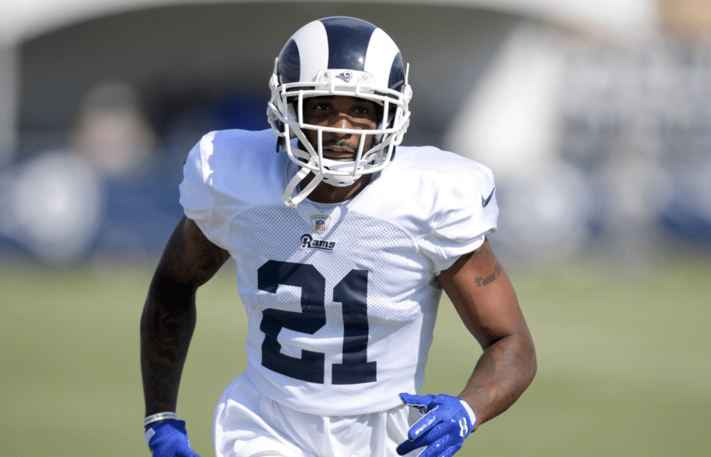 Jul 30, 2019; Irvine, CA, USA; Los Angeles Rams cornerback Aqib Talib (21) during training camp at UC Irvine. Mandatory Credit: Kirby Lee-Imagn Images