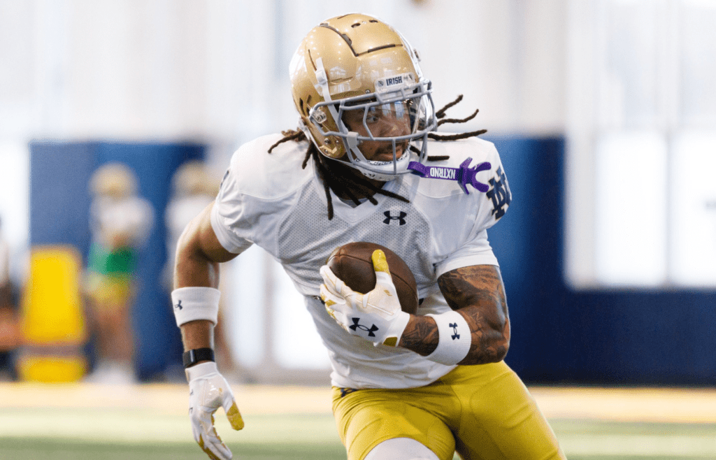 Notre Dame cornerback Devonta Smith during a Notre Dame football spring practice at Irish Athletic Center on Wednesday, March 26, 2025, in South Bend