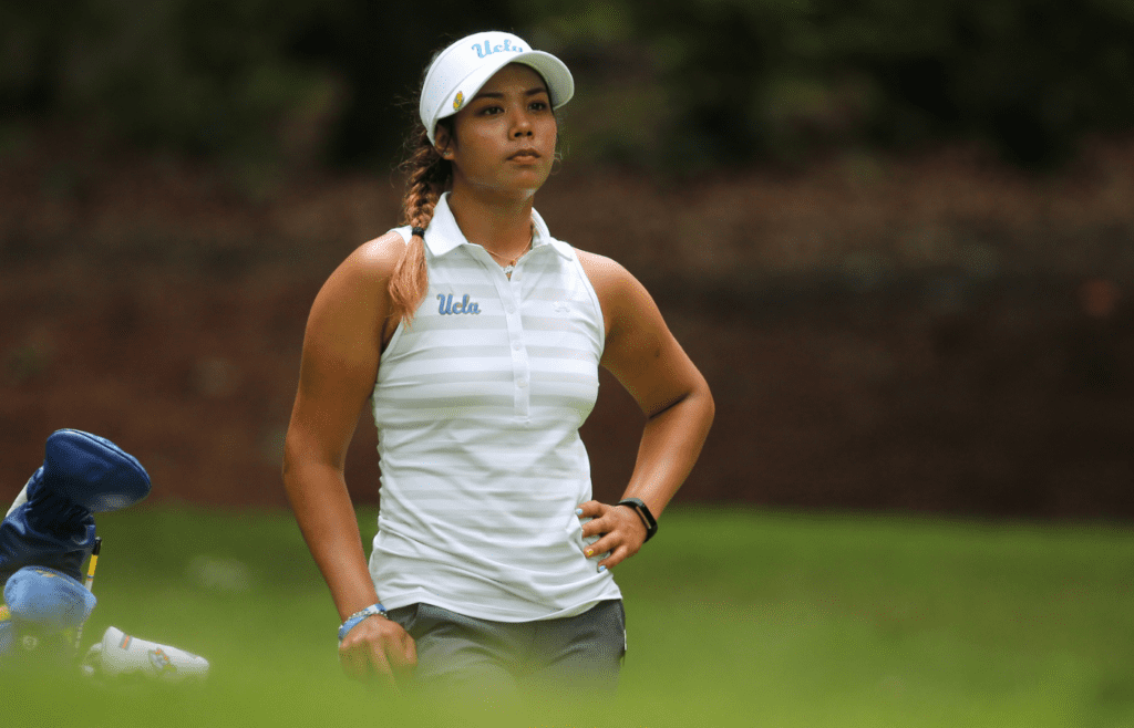 May 31, 2018; Shoal Creek, AL, USA; Patty Tavatanakit looks on from 18th hole tee box during the first round of the U.S. Women's Open Championship golf tournament at Shoal Creek. Mandatory Credit: Jasen Vinlove-Imagn Images