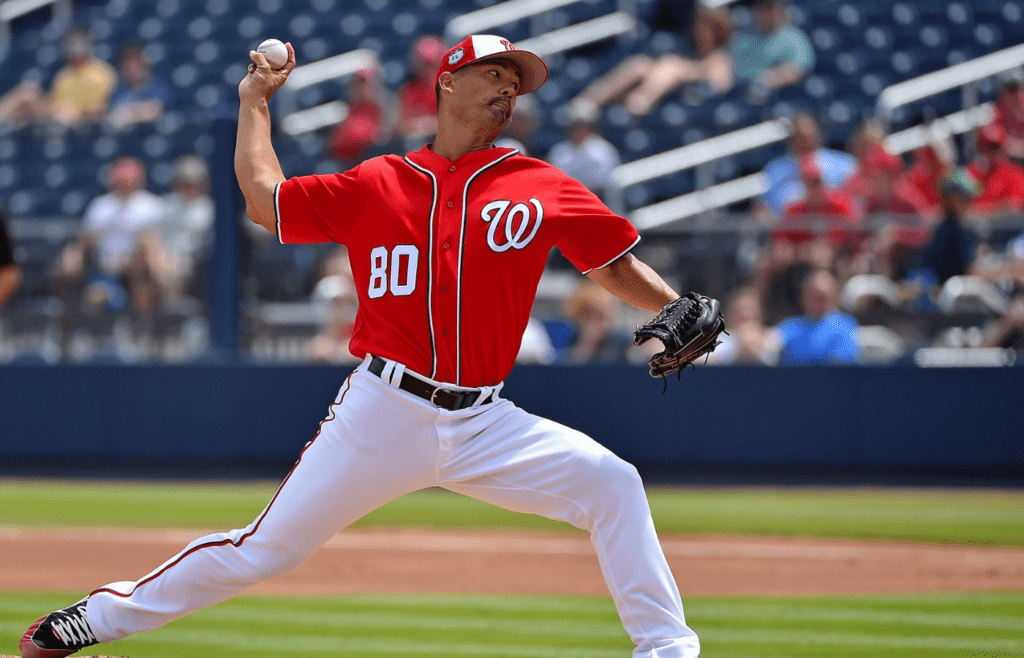 Mar 24, 2017; West Palm Beach, FL, USA; Washington Nationals starting pitcher Jeremy Guthrie (80) delivers a pitch against the St. Louis Cardinals during a spring training game at The Ballpark of the Palm Beaches. Mandatory Credit: Jasen Vinlove-Imagn Images