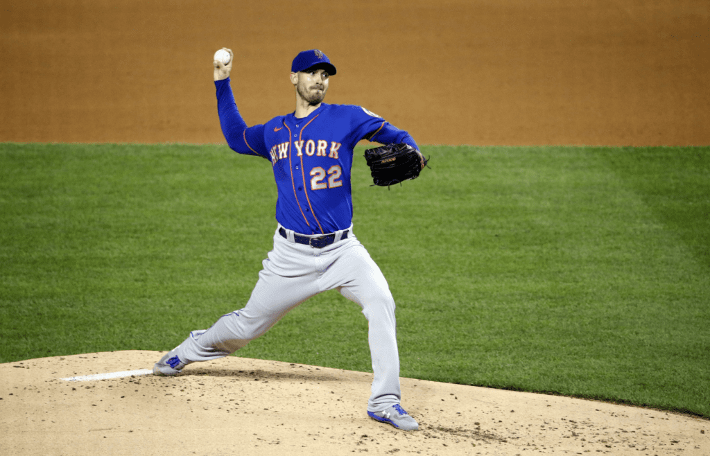 Sep 26, 2020; Washington, District of Columbia, USA; New York Mets starting pitcher Rick Porcello (22) throws the ball during the second inning against the Washington Nationals at Nationals Park. Mandatory Credit: Amber Searls-Imagn Images