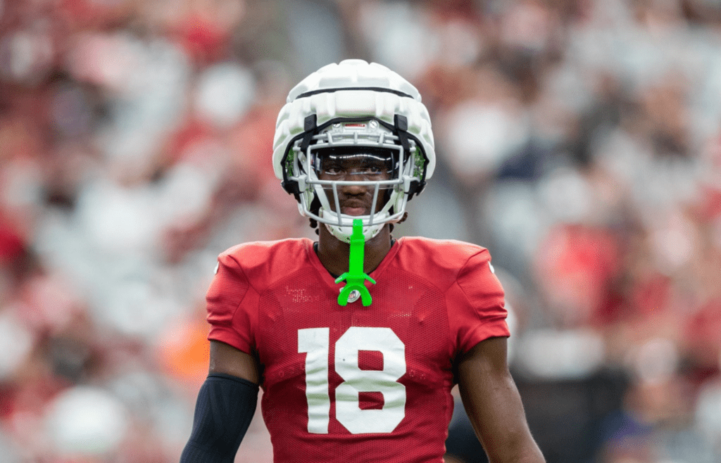 Arizona Cardinals wide receiver Marvin Harrison Jr. (18) at training camp on Aug. 3, 2024 at State Farm Stadium in Glendale