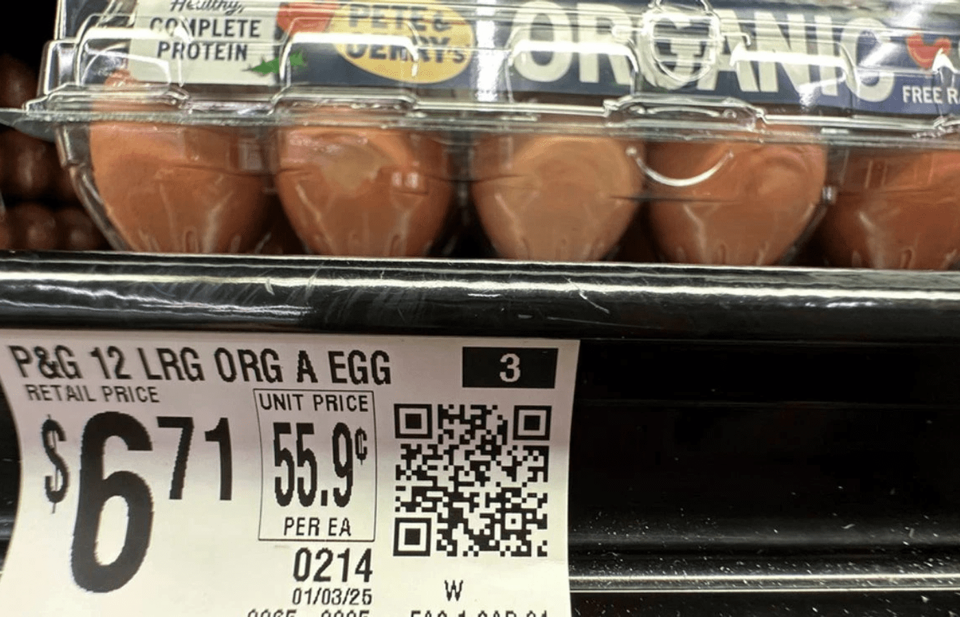 A sign showing rock-bottom prices on milk or eggs