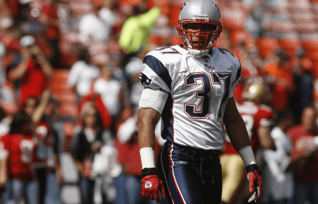 Oct. 5, 2008; San Francisco, CA, USA; New England Patriots safety Rodney Harrison (37) looks toward the crowd before the game against the San Francisco 49ers at Candlestick Park in San Francisco, CA. Mandatory Credit: Cary Edmondson-Imagn Images