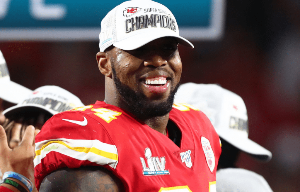 Feb 2, 2020; Miami Gardens, Florida, USA; Kansas City Chiefs defensive end Terrell Suggs (94) celebrates after defeating the San Francisco 49ers in Super Bowl LIV at Hard Rock Stadium. Mandatory Credit: Mark J. Rebilas-Imagn Images