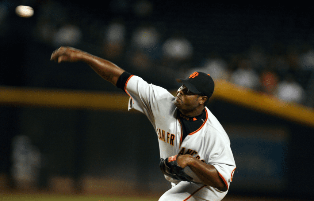 Aug 7, 2006; Phoenix, AZ, USA; San Francisco Giants pitcher (49) Armando Benitez gets the last 2 outs against the Arizona Diamondbacks at Chase Field. Mandatory Credit: Rick Scuteri-US Presswire Copyright Rick Scuteri