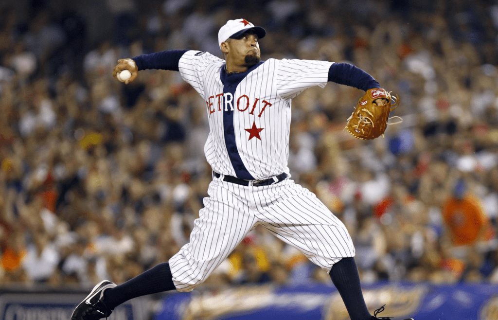 Jun 12, 2010; Detroit, MI, USA; Detroit Tigers relief pitcher Joel Zumaya (54) delivers a pitch against the Pittsburgh Pirates in the eighth inning at Comerica Park. Mandatory Credit: Mike DiNovo-Imagn Images