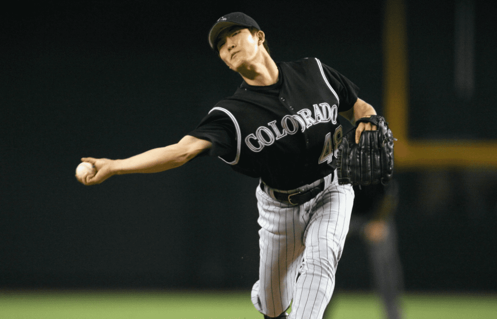 July 23, 2006; Phoenix, AZ, USA; Colorado Rockies pitcher (48) Byung-Hyun Kim throws against the Arizona Diamondbacks during the first inning at Chase Field. Mandatory Credit: Rick Scuteri-US Presswire Copyright Rick Scuteri