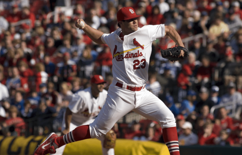 May 3, 2008; St, Louis, MO, USA; St. Louis Cardinals relief pitcher Anthony Reyes (23) delivers a pitch in the eighth inning to a Chicago Cubs batter at Busch Stadium. Chicago defeated St. Louis 9-3. Mandatory Credit: Jeff Curry-Imagn Images