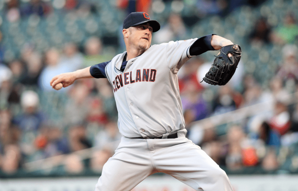 Apr 19, 2013; Houston, TX, USA; Cleveland Indians starting pitcher Brett Myers (39) throws a pitch against the Houston Astros in the first inning at Minute Maid Park. Mandatory Credit: Brett Davis-Imagn Images