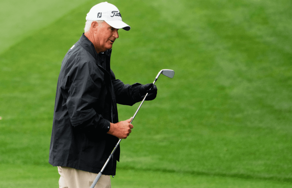 Sandy Lyle warms up at the practice facility during a practice round for The Masters golf tournament at the Augusta National Golf Club in Augusta, Ga., on April 3, 2023. Pga The Masters Practice Round