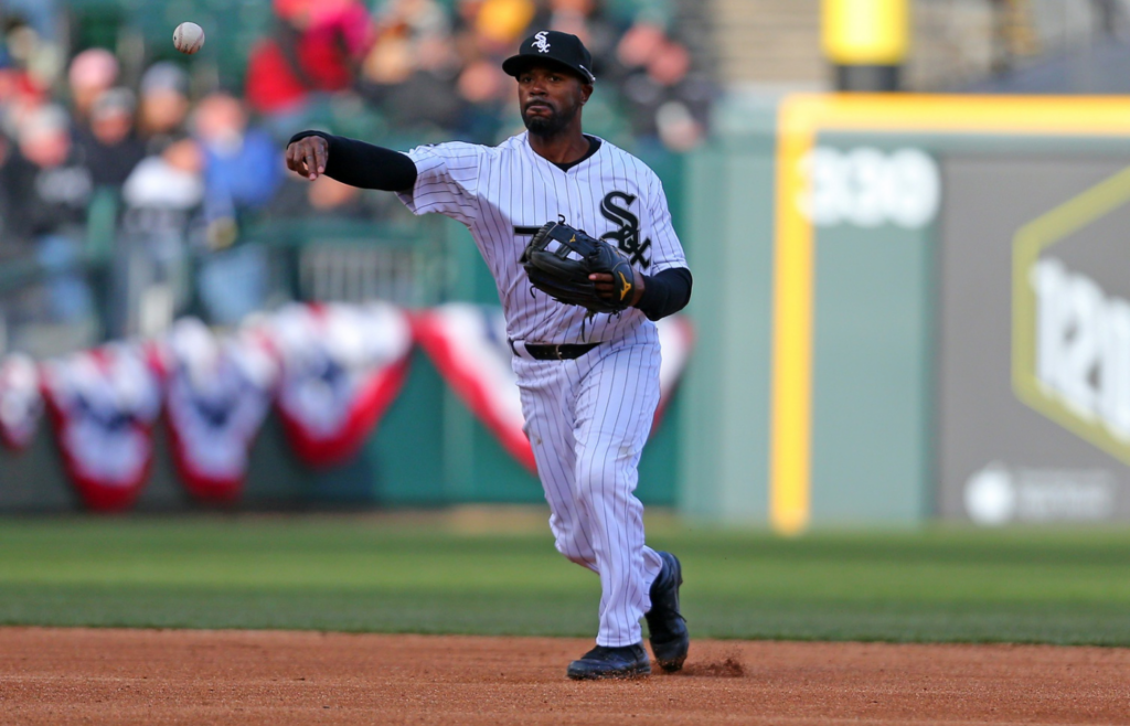 Apr 8, 2016; Chicago, IL, USA; Chicago White Sox shortstop Jimmy Rollins (7) throws out Cleveland Indians catcher Yan Gomes (not pictured) during the eighth inning at U.S. Cellular Field. Cleveland won 7-1. Mandatory Credit: Dennis Wierzbicki-Imagn Images