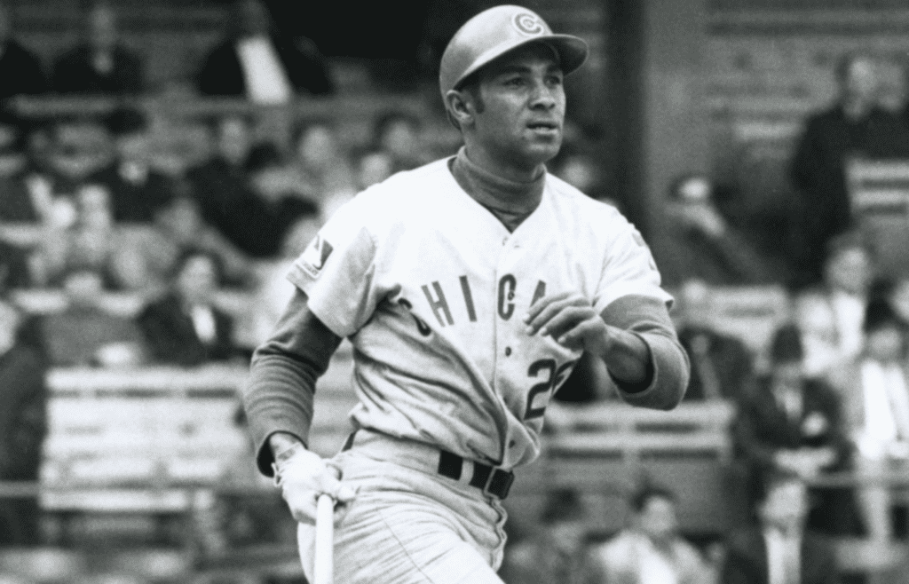 April 1969; Unknown location, USA; FILE PHOTO; Chicago Cubs shortstop Ernie Banks in action during the 1969 season. Mandatory Credit: Malcolm Emmons-Imagn Images