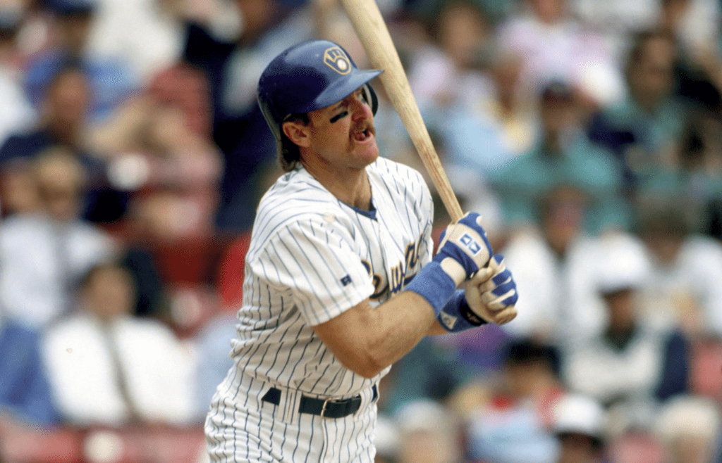 Jun 16, 1993; Milwaukee, WI, USA; Milwaukee Brewers outfielder Robin Yount in action against the Baltimore Orioles at Milwaukee County Stadium. Mandatory Credit: Imagn Images