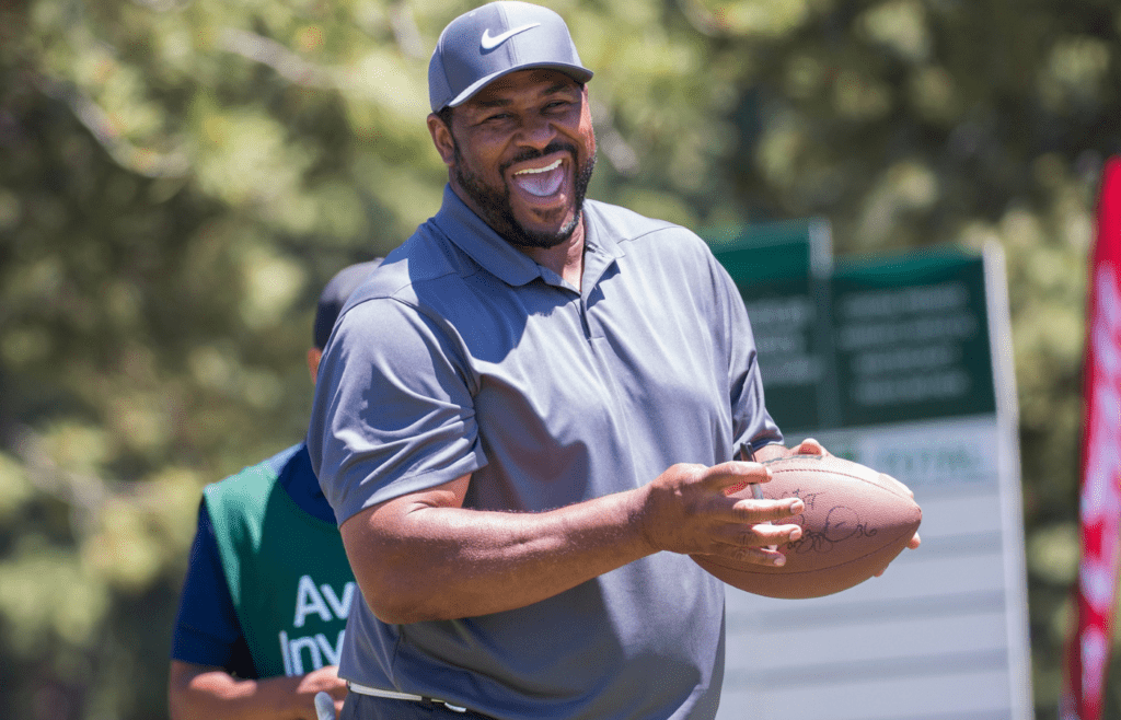 Jerome Bettis laughs with fans during the American Century Championship at Edgewood Tahoe Golf Course in Stateline on Thursday. Acc Golf Thursday 007