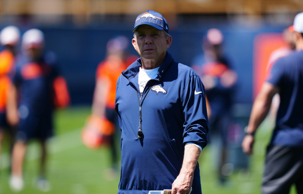 Denver Broncos head coach Sean Payton during rookie minicamp at Broncos Park Powered by CommonSpirit.
