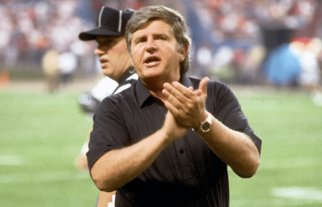 Atlanta Falcons head coach Jerry Glanville on the sidelines during the 1992 pre-season against the Cleveland Browns at Cleveland Stadium.