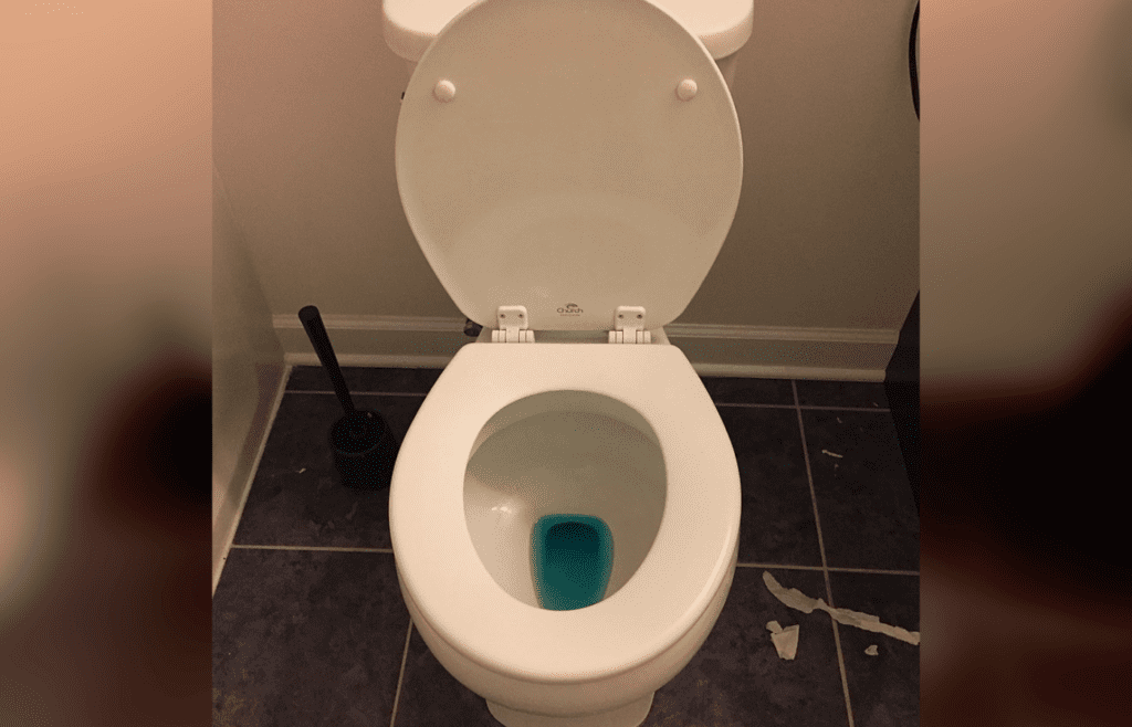 Blue toilet water from using in-tank toilet cleaner tablet
