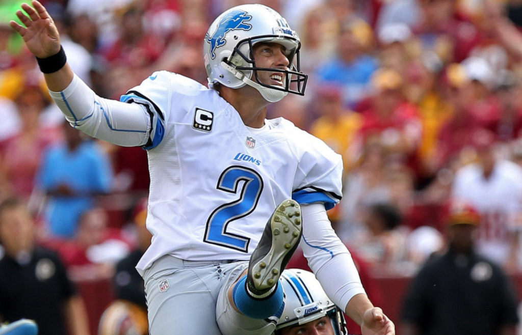 Detroit Lions kicker David Akers (2) attempts a field goal against the Washington Redskins at FedEx Field.