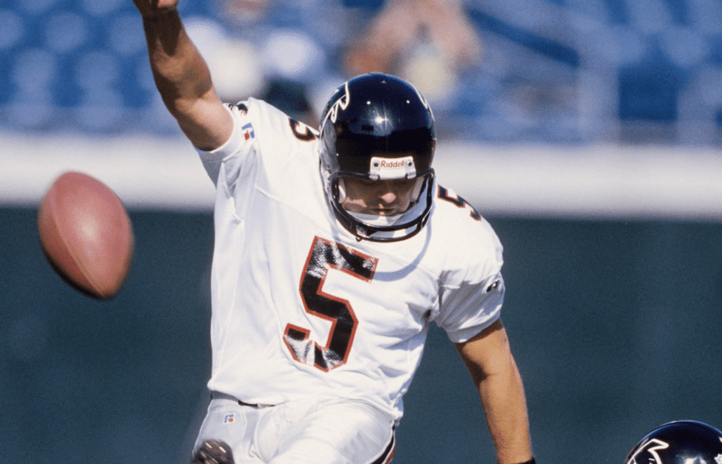 Atlanta Falcons kicker Morten Andersen (5) warms-up prior to facing the Jacksonville Jaguars at Jacksonville Stadium.