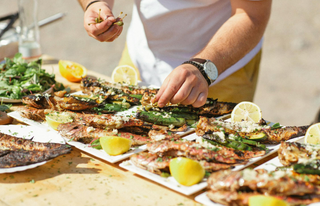 A chef preparing food in a kitchen