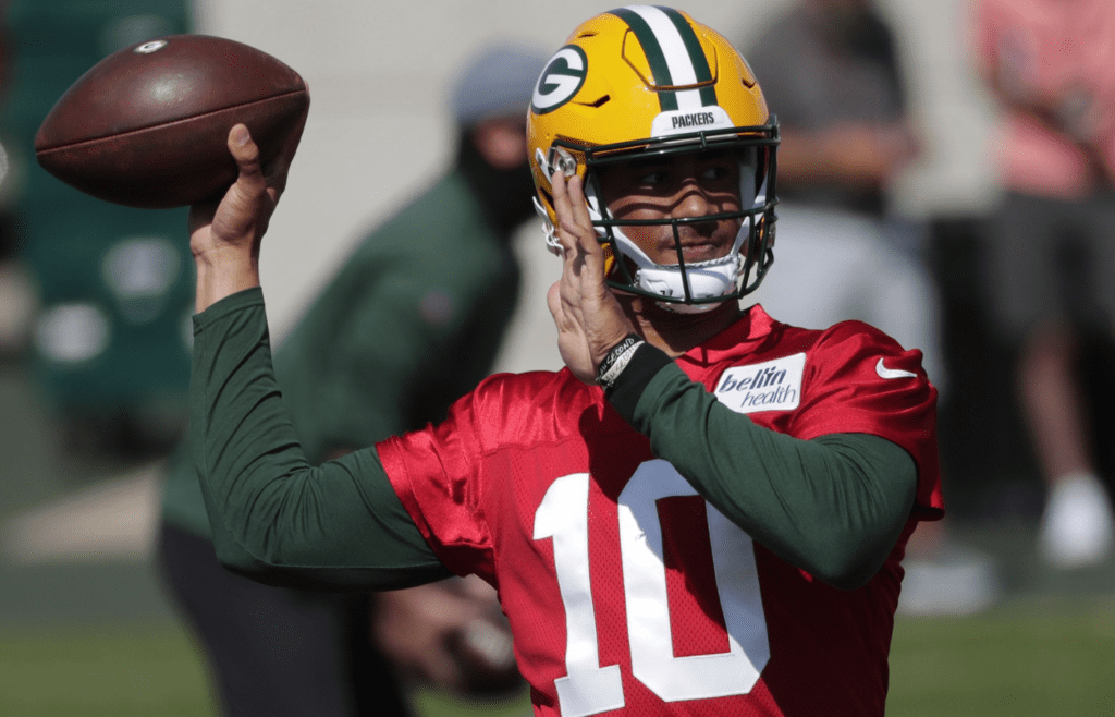 Green Bay Packers quarterback Jordan Love is shown Monday, August 17, 2020, during training camp in Green Bay, Wis.
