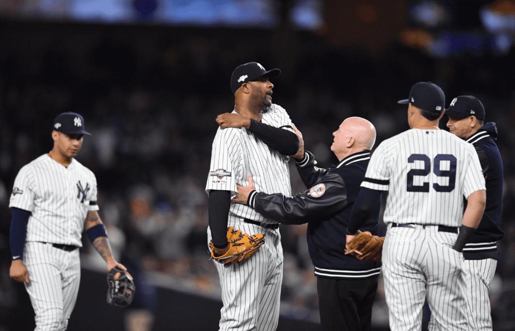 Yankees vs. Astros in Game 4 of the American League Championship Series at Yankee Stadium on Thursday, October 17, 2019. Yankees #52 CC Sabathia before being taken out of the game. Yankees Vs Astros In Game 4 Of American League Championship Series
