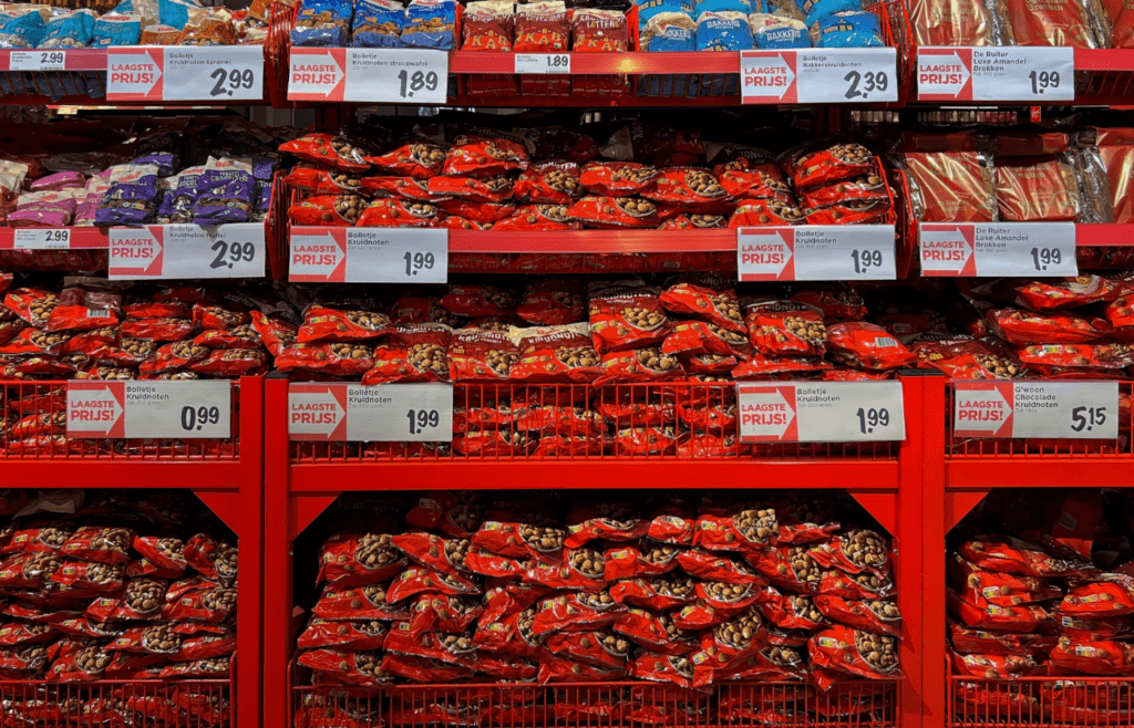 A checkout aisle full of candy and gadgets