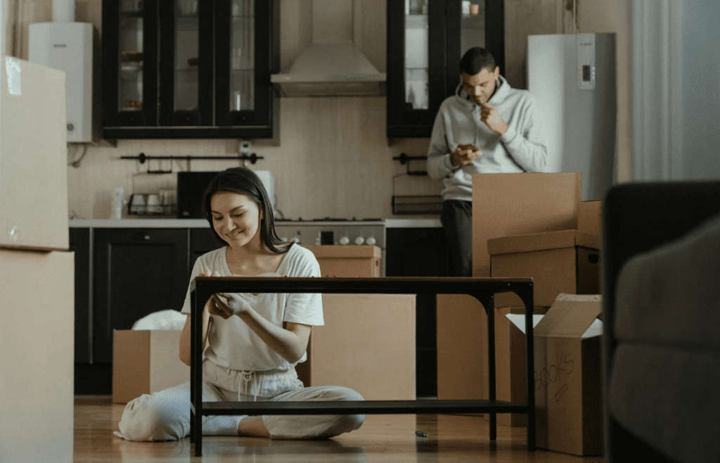 Flat-pack furniture in a box