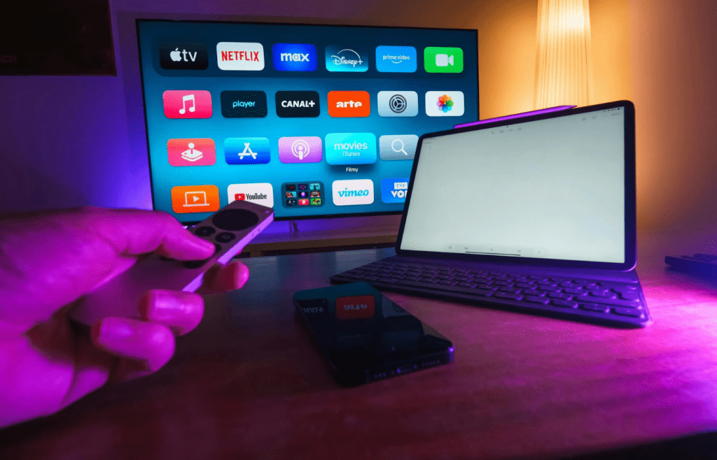 Dozens of channels on a flat-screen TV