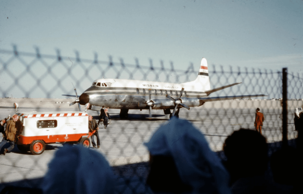 A vintage airplane with retro airline branding